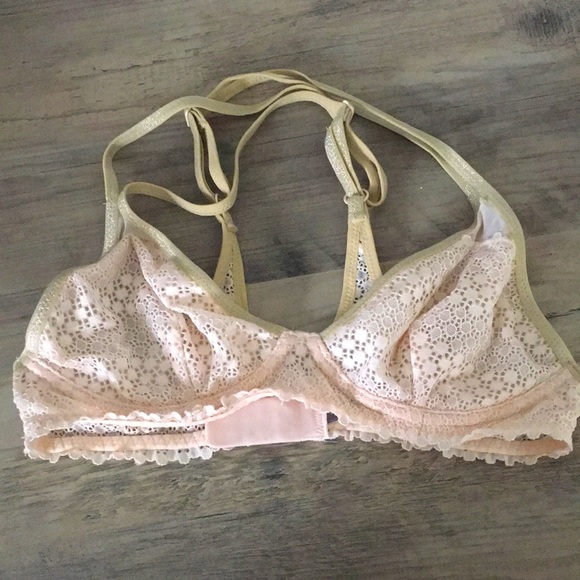 AERIE Light Pink and Gold Unlined Triangle Bralette 32C - Picture 1 of 6